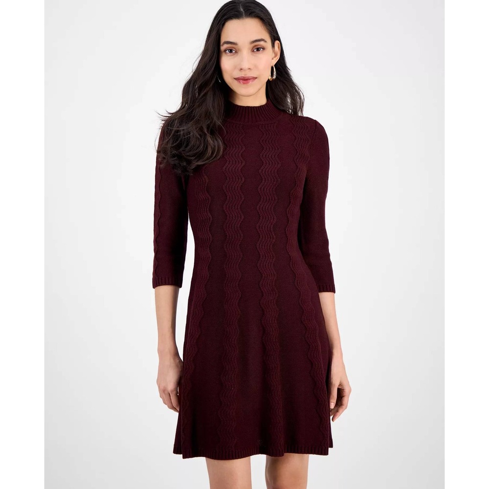 Sandra Darren Textured Mock Neck Sweater Dress Size Large